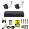 Kit supraveghere complet Dahua 2 camere 2MP Dual Light 40m Microfon, DVR 4 canale 5MP WizSense, accesorii, HDD + Cadou Autocolant Rovision SafetyGuard