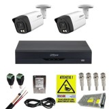 Kit supraveghere complet Dahua 2 camere 2MP Dual Light 2MP IR 40m Microfon, DVR 4 canale 5MP WizSense, accesorii, HDD + Cadou Autocolant Rovision Safe