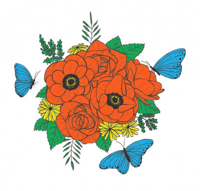Sticker decorativ, Buchet de flori, Portocaliu, 120 cm, 1170ST-38 foto