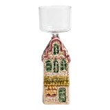 Suport lumanare Craciun Casuta sticla ceramica multicolora 5x5x12 cm