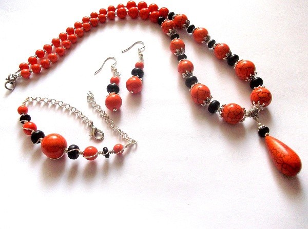 set howlite portocaliu si negru 41534