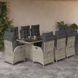 VidaXL Set mobilier grădină cu perne, 9 piese, gri deschis, poliratan 3213131