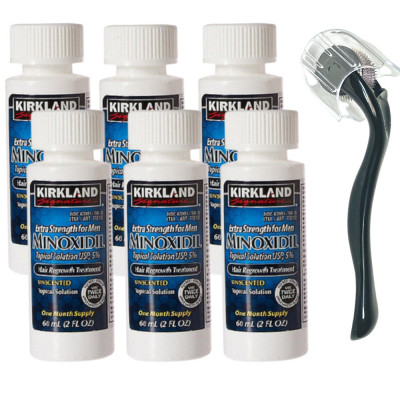 Minoxidil Kirkland 5%, 6 Luni Aplicare ,Dermaroller Cu Capac Protector,Tratament Pentru Barba / Scalp foto