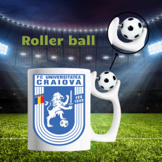 Cană cu minge fotbal - „Fotbal club Craiova”,v2, sport, fotbal, suporter, alba, 330 ml