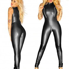 Lenjerie Lady Lust Sexy Catsuit Jumpsuit Cat Woman Vinil Piele PU Zipper Open foto