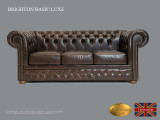 Canapea Chesterfield Basic Lux ,Cloudy Dark Brown ,3 locuri,Piele naturală