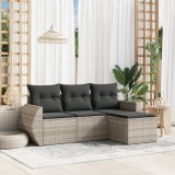 VidaXL Set canapea de grădină cu perne, 4 piese, gri deschis poliratan
