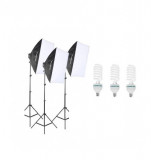 Kit echipament studio format din 3 x softbox si 3x becuri dedicate LED 20W de dumina alba, Andoer