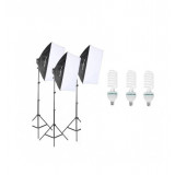 Kit 3 softboxuri , soclu E27, 3x becuri foto 85W, Negru