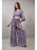 Cumpara ieftin COMPLEU PANTALON CU CAMASA CROP MULTICOLORA ETERANO Violet S-M
