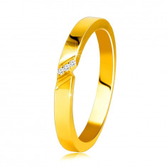 Inel din aur galben de 14K - inel cu crestătură fină și linie de zirconii - Marime inel: 51