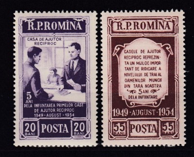 ROMANIA 1954 LP 368 - 5 ANI CONSTITUIREA CASELOR DE AJUTOR RECIPROC SERIE MNH foto