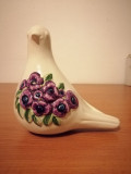 Figurina ceramica pasare flori mov Rosa Ljung Art Deco Suedia 15.5 cm