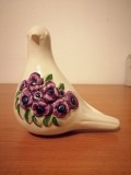 Figurina ceramica pasare flori mov Rosa Ljung Art Deco Suedia 15.5 cm