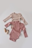 Set de 2 body-uri cu maneca lunga din bumbac organic si modal - Roz Blush BabyCosy (Marime: 0-3 Luni)