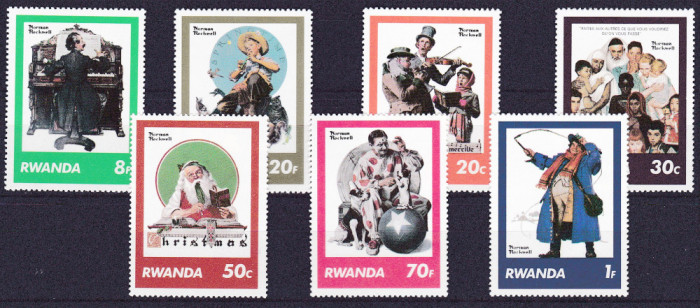 DB1 Pictura Rwanda Norman Rockwell 7 v. MNH 1 v. lipsa