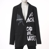 Sacou negru cu imprimeu text
