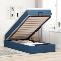 vidaXL Cadru de pat otoman cu saltea țesătură albastră 90x190cm 3311077