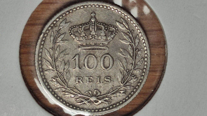 Portugalia - moneda de argint - 100 reis 1910 Manuel II - xf+/aunc in cartonas