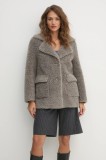 Sisley palton din lana culoarea gri, de tranzitie, oversize, 24C7LN053