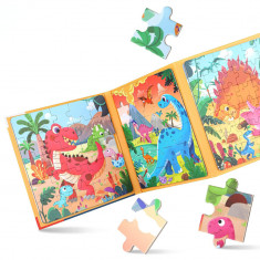 Puzzle magnetic tip carte, pentru copii, 97 piese, KinderWelt Magnetrio Dinosaur