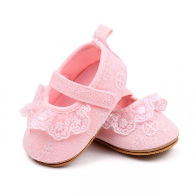 Pantofiori roz cu danteluta - Bella (Marime Disponibila: 9-12 luni (Marimea 20 foto
