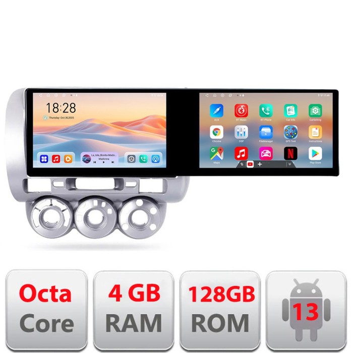 Navigatie Honda Fit Jazz 2004-2008 Edotec 2 ecrane 8 core 4+128 21.6 inch Incell android Wifi 5Ghz gps internet Kit-jazz CarStore Technology
