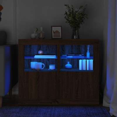 vidaXL Dulapuri laterale cu lumini LED 2 buc. stejar maro foto