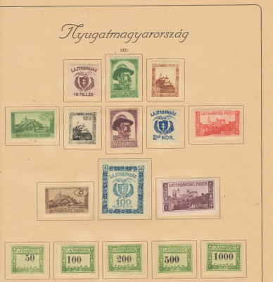 Ungaria de Vest - 1921 emisiunea a VII-a 16 timbre neuzate diferite MLH foto
