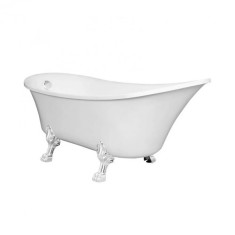 Antica cadă de baie independentă cu picioare albe și scurgere