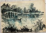 Cumpara ieftin Georges Dumitresco / Dumitrescu (1922 - 2008), acuarelă pe h&acirc;rtie 2/ 34x23, Marine, Acuarela, Realism