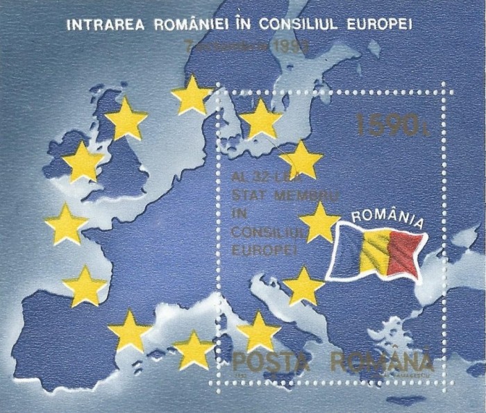 |Romania, LP 1327/1993, Intrarea Romaniei in Consiliul Europei, col. dant., MNH