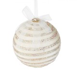 Glob Crăciun, Strasuri Ecru, șnur Alb, Diametru 9 cm, Fundiță Decorativă, Oem