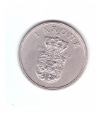 Moneda Danemarca 1 krone/coroana 1962, stare buna, curata, Europa, Cupru-Nichel