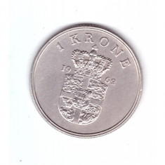 Moneda Danemarca 1 krone/coroana 1962, stare buna, curata