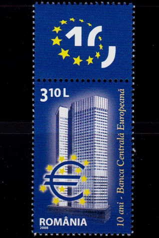 ✅RO 2008 LP 1804&quot;10 ani-Banca Central Europeana&quot;,serie+vinieta(sus / jos !),MNH