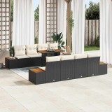 vidaXL Set canapea pentru grădină, 9 piese, cu perne, din rattan sintetic negru