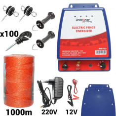 Kit pachet gard electric 6 Joule 12 220V fir 1000m 100 izolatori (TH87583 BK87583-1000-01)