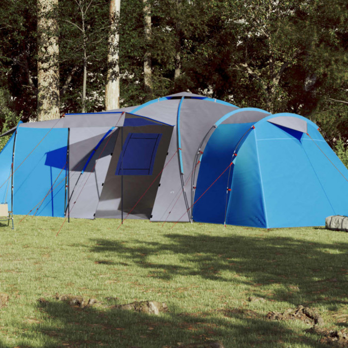 vidaXL Cort camping 12 persoane, albastru, 840x720x200 cm, tafta 185T