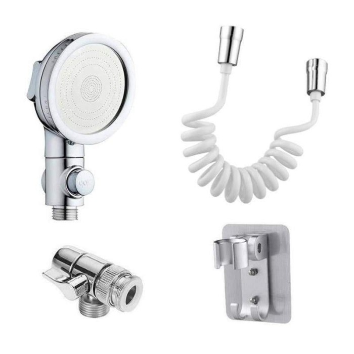 Set Para de dus cu presiune ridicata, Extensie robinet, Furtun flexibil spiralat, Robinet pt comutare si Suport perete