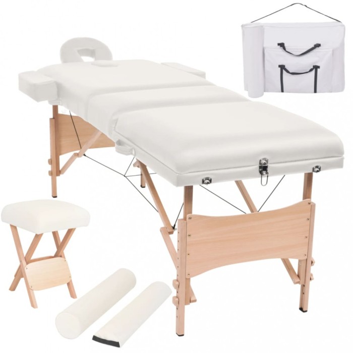 Set taburet și masă masaj pliabile 3 zone, 10 cm grosime, alb