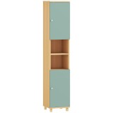 HOMCOM Mobilier de baie corp de depozitare 2 dulapuri 2 compartimente deschise rafturi reglabile 30 x 30 x 166 cm, verde | Aosom Romania
