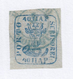 ROMANIA 1858 CAP DE BOUR EMISIUNEA II 40 PARALE HARTIE AZURATA CIRCULAT