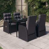 VidaXL Set masă pentru grădină, 5 piese, cu perne, negru