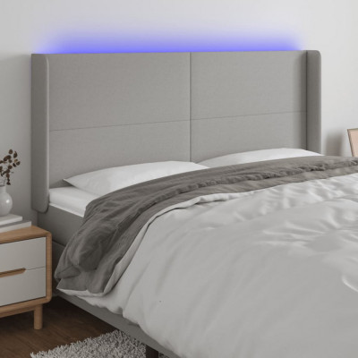 vidaXL Tăblie de pat cu LED, gri deschis, 203x16x118/128 cm, textil foto