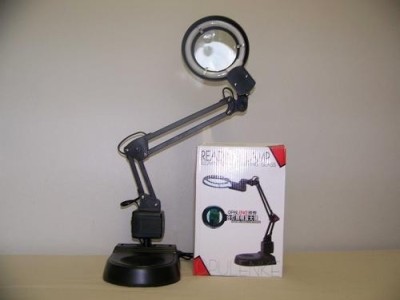 Lampa de birou metalica cu neon circular si lupa pentru electronisti foto