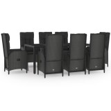 Set mobilier de gradina cu perne, 9 piese, negru/gri, poliratan