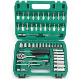 Cumpara ieftin Trusa Chei Tubulare, Set 53 de Piese, Surubelnita, Clichet, Tubulare, Imbus, Prelungitor, 27 x 20 x 5 cm, 1.7 kg, Cutie Verde