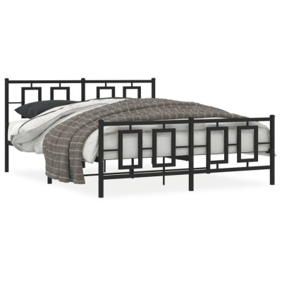 vidaXL Cadru pat metalic cu tăblie de cap/picioare, negru, 150x200 cm foto