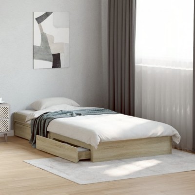 vidaXL Cadru de pat cu sertare stejar sonoma 100x200 cm lemn prelucrat 3280673 foto